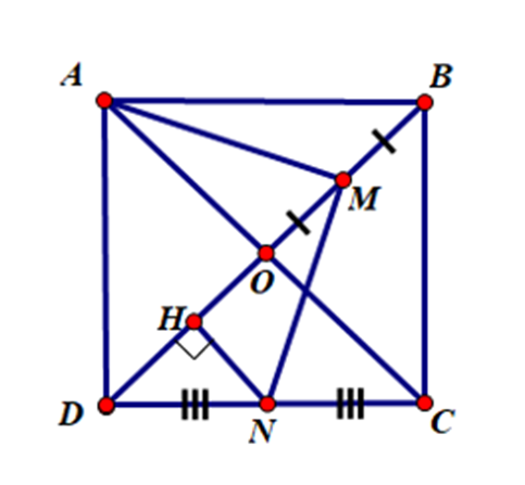 Cho hình vuông ABCD, O là giao điểm hai đường chéo AC và BD. Gọi M và N (ảnh 1)