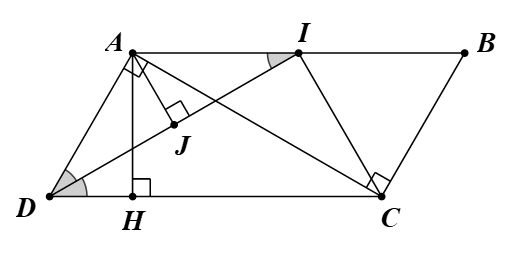 Cho hình bình hành ABCD có góc A = 120 độ. Tia phân giác của góc D qua (ảnh 1)