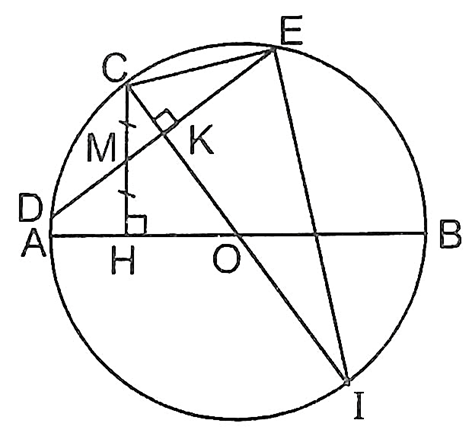 Cho nửa đường tròn tâm O có đường kính AB, C là một điểm thuộc nửa đường tròn, H là  (ảnh 1)