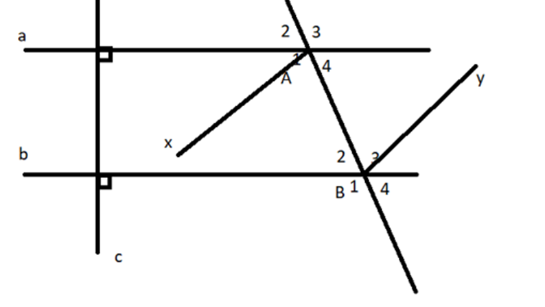 Cho đường thẳng d cắt hai đường thẳng a và b tại A và B. Cho biết góc A1 = 115 độ (ảnh 1)