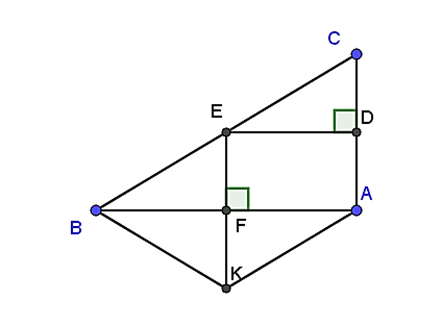 Cho tam giác ABC vuông tại A (AB < AC). Gọi E là trung điểm của BC. Từ E  (ảnh 1)