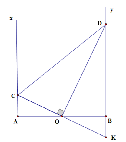 Cho đoạn thẳng AB, O là trung điểm AB. Trên cùng 1 nửa mặt phẳng bờ AB, vẽ các tia Ax (ảnh 1)