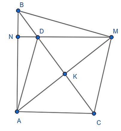 Cho tam giác ABC vuông tại A.Vẽ AK vuông góc BC (K thuộc BC). Trên tia đối của tia KA (ảnh 1)