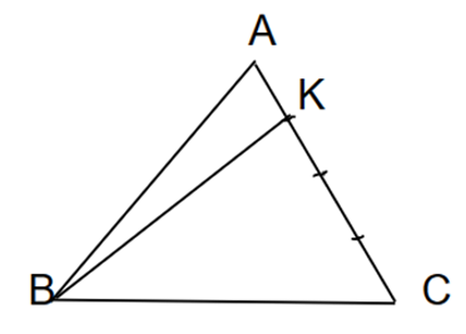 Cho tam giác ABC có cạnh BC = 15 cm. Trên cạnh AC lấy điểm K sao cho AK = 1/4 (ảnh 1)