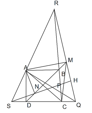 Cho hình vuông ABCD. Qua A vẽ 2 đường thẳng vuông góc với nhau, cắt BC tại Q và R, cắt CD tại P và S. a) Tam giác AQR và APS là tam giác cân. (ảnh 1)
