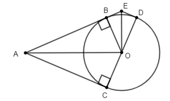 Cho đường tròn (O), điểm A nằm bên ngoài đường tròn. Kẻ các tiếp tuyến AB, AC  (ảnh 1)