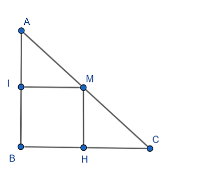 Cho tam giác ABC vuông tại B. M là trung điểm AC. Kẻ MH vuông góc với BC, kẻ MI vuông (ảnh 1)