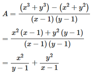 Tìm giá trị nhỏ nhất của biểu thức A=( x^3+y^3)-( x^2+y^2)/( x-1)(y-1)  với x, y là các số thực lớn hơn 1. (ảnh 1)