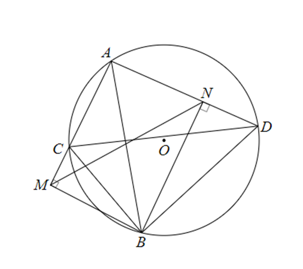 Cho (O; R) và 3 dây AB, AC, AD; gọi M và N là lần lượt là hình chiếu của B  (ảnh 1)