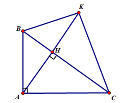 Cho tam giác ABC, góc A=90 độ . Kẻ đường cao AH. Trên tia đối của tia HA lấy điểm K sao cho HK = HA. Chứng minh ΔABH = ΔKBH. (ảnh 1)