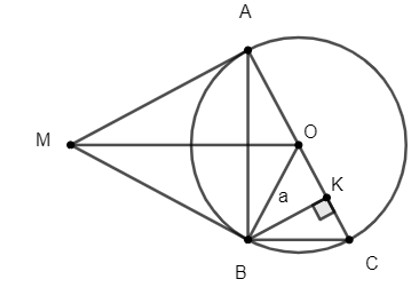 Cho đường tròn (O) và điểm M nằm ngoài đường tròn. Qua M kẻ các tiếp tuyến MA, MB tới đường tròn (O) với A, B là các tiếp điểm. a) Chứng minh bốn điểm A, B, M, O cùng thuộc một đường tròn. (ảnh 1)