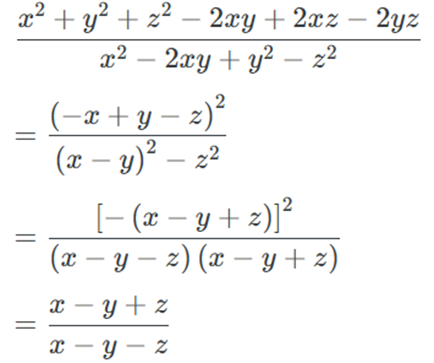 Rút gọn phân thức: (x^2 + y^2 + z^2) - 2xy + 2xz - 2yz) / (x^2 - 2xy + y^2 - x^2) (ảnh 1)