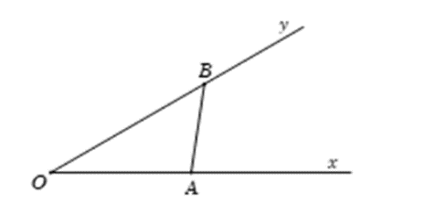 Cho góc xOy = 30 độ. Gọi A và B là hai điểm di động lần lượt trên Ox và Oy sao cho (ảnh 1)
