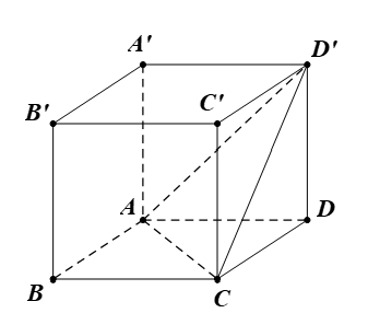 Cho hình lập phương ABCD.A’B’C’D’ có diện tích tam giác ACD’ bằng a^2 căn 3 . Tính thể tích V của hình lập phương. (ảnh 1)