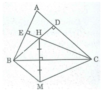 Cho tam giác nhọn ABC có: góc A = 60 độ, trực tâm H. Gọi M là điểm đối xứng  (ảnh 1)