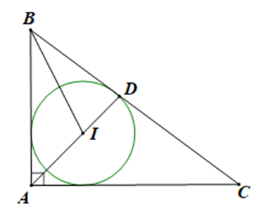 Cho tam giác ABC vuông tại A, AB = 3 và AC = 4. Gọi I là tâm đường tròn nội tiếp của tam giác ABC. Chứng minh 5 vecto IA + 4 vecto IB + 3 vecto ic = vecto 0 (ảnh 1)