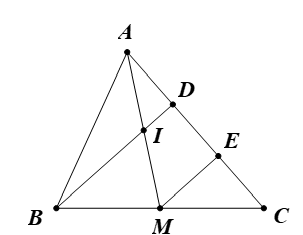 Cho tam giác ABC, trung tuyến AM. Gọi D là 1 điểm trên cạnh AC sao cho AD=1/3AC , BD cắt AM tại I. Chứng minh AI = IM. (ảnh 1)