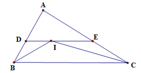 Cho tam giác ABC. Tia phân giác của góc B và góc C cắt nhau tại I. Qua I kẻ đường thẳng (ảnh 1)
