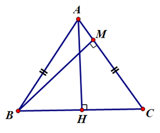 Cho tam giác ABC cân tại A có BC = 6cm, đường cao AH = 4 cm. Kẻ  BM vuông góc AC (ảnh 1)