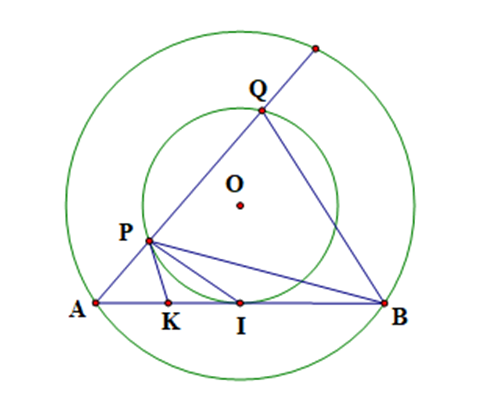 Cho đường tròn (O) và dây cung AB của (O) không là đường kính. Gọi I là trung điểm của (ảnh 1)
