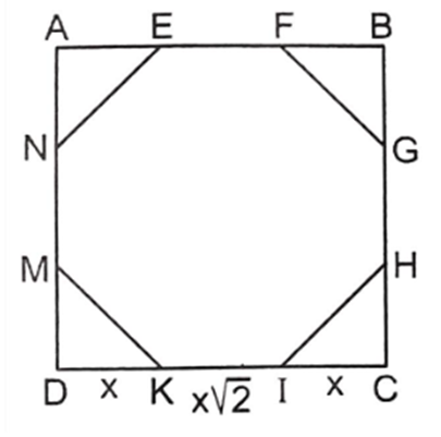 Cho một hình vuông có cạnh 1 dm. Người ta cắt đi ở mỗi góc của hình vuông một tam giác (ảnh 1)