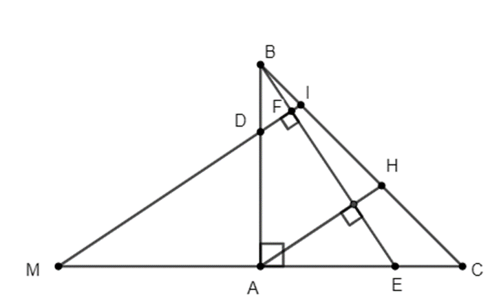Cho tam giác ABC vuông cân tại A. Trên AB, AC lấy D và E sao cho AD = AE. Qua D (ảnh 1)