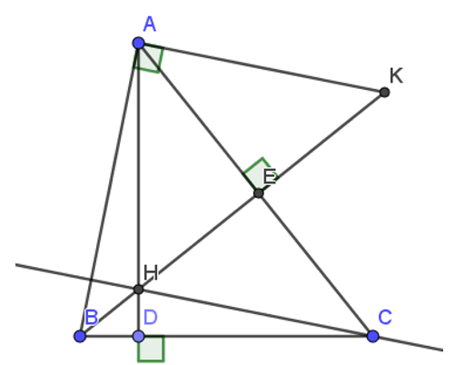 Cho tam giác nhọn ABC. Các đường cao AD và BE cắt nhau tại H. Đường thẳng vuông góc với AB tại A cắt BE ở K. Chứng minh tam giác EAK đồng dạng tam giác ECH.  (ảnh 1)