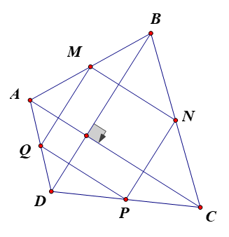 Cho tứ giác ABCD có hai đường chéo AC và BD vuông góc với nhau. Gọi M, N, P (ảnh 1)