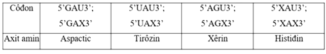 Cho biết các côdon mã hóa một số loại axit amin như sau:   Một đoạn mạch làm khuôn tổng hợp mARN của alen M có trình tự nuclêôtit là: 3’TAXXTAGTAATGTXA...ATX5’. Alen M bị đột biến điểm tạo ra 4 alen có trình tự nuclêôtit ở đoạn này như sau: (1) Alen M1: 3’TAX XTG GTA ATG TXA...ATX5’ (2) Alen M2: 3’TAX XTA GTG ATG TXA...ATX5’ (3) Alen M3: 3’TAX XTA GTA GTG TXA...ATX5’ (4) Alen M4: 3’TAX XTA GTA ATG TXG...ATX5’ Theo lí thuyết, trong 4 alen trên, có bao nhiêu alen mã hóa chuỗi pôlipetit có thành phần axit amin không thay đổi so với chuỗi pôlipeptit do alen M mã hóa? 	A. 1. 	B. 4. 	C. 2. 	D. 3. (ảnh 1)