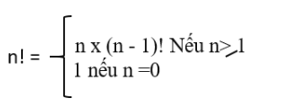 Trong toán học, n giai thừa (kí hiệu n!) là tích của n số nguyên dương đầu tiên n!=n x (n-1) x …x 1. Vậy ta có thể dùng công thức sau đây để tính n! được không? (ảnh 1)