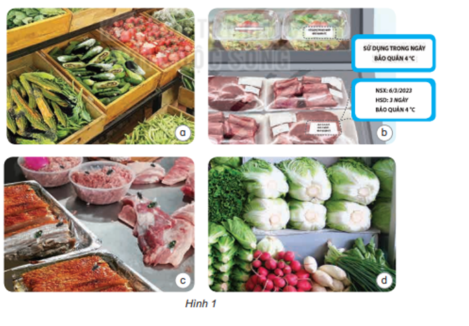 Quan sát hình 1 và lựa chọn những thực phẩm có thể sử dụng để chế biến thức ăn an toàn. Giải thích vì sao em chọn những thực phẩm đó. (ảnh 1)