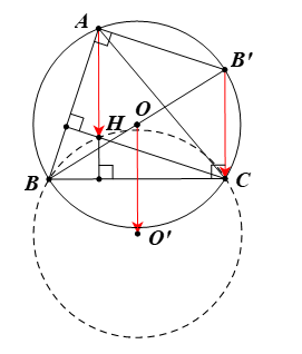 Cho hai điểm B, C cố định trên đường tròn (O; R) và một điểm A thay đổi trên đường tròn đó. Chứng minh trực tâm H của tam giác ABC luôn nằm trên một đường tròn cố định. (ảnh 1)
