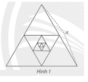 Cho tam giác đều có cạnh bằng a, gọi là tam giác H1. Nỗi các trung điểm của H1 để tạo thành tam giác H2. Tiếp theo, nối các trung điểm của H2 để tạo thành tam giác H3 (Hình 1). Cứ tiếp tục như vậy, nhận được dãy tam giác H1, H2, H3, ... Tỉnh tổng chu vi và tổng diện tích của các tam giác của dãy.  (ảnh 1)