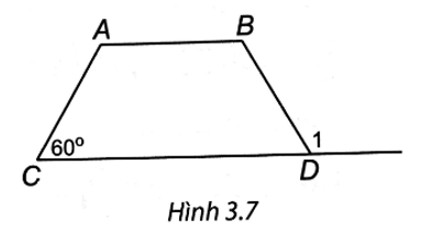 Cho hình thang ABCD cân (AB // CD) có góc C = 60 độ  (H.3.7). Khi đó, số đo+ (ảnh 1)
