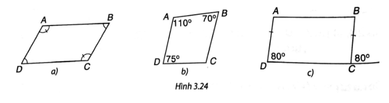 Trong các tứ giác ở Hình 3.24, tứ giác nào là hình bình hành? Vì sao?   (ảnh 1)