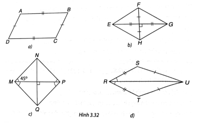 Tìm các hình thoi và hình vuông trong Hình 3.32.   (ảnh 1)