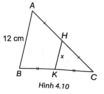 Tìm độ dài x trong Hình 4.10.   A. 12 cm. B. 24 cm. C. 6 cm. D. 10 cm. (ảnh 1)