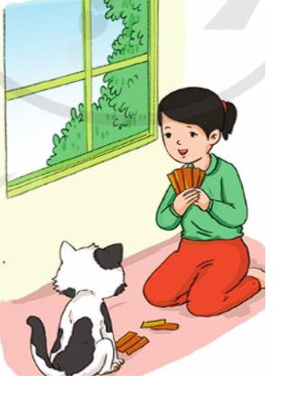 Những chi tiết nào cho thấy trò chơi đánh tam cúc giữa bé Giang và con mèo khoang diễn ra giống như thật và rất vui. (ảnh 1)