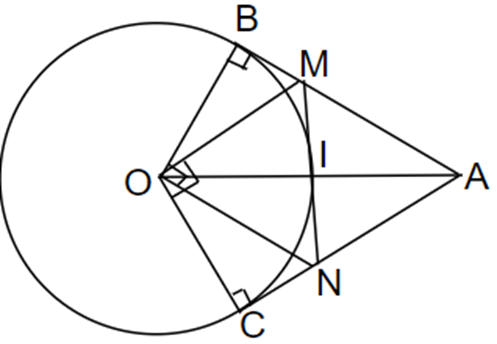 Cho đường tròn (O; R) và điểm A cách O một khoảng 2R. Từ A vẽ các  (ảnh 1)