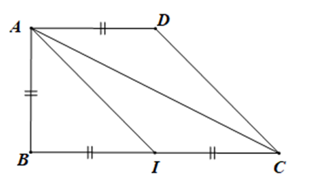 Cho hình thang ABCD vuông tại A và B, AB = AD = a, BC = 2a. Gọi I là trung điểm  (ảnh 1)