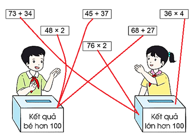 a) Ước lượng tính rồi nối thẻ ghi chép với mỗi hộp thích hợp: (ảnh 2)