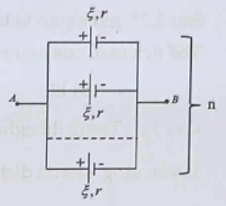 Hình vẽ bên biểu diễn cách ghép các nguồn điện thành bộ. Phát biểu nào sau đây là đúng? (ảnh 1)