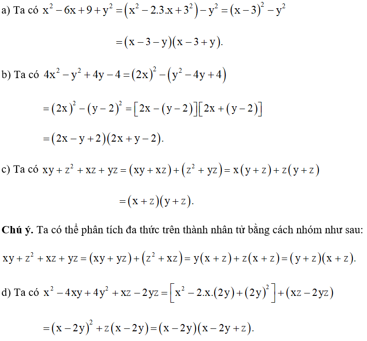Phân tích các đa thức sau thành nhân tử: a) x^2 – 6x + 9 – y^2 (ảnh 1)
