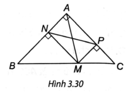 Xét một điểm M trên cạnh huyền của tam giác ABC vuông cân tại A. Gọi N và P lần lượt là hình chiếu vuông góc của M trên các cạnh AB và AC. a) Hỏi tứ giác MPAN là hình gì? b) Hỏi M ở vị trí nào thì đoạn thẳng NP có độ dài ngắn nhất? Vì sao? (ảnh 1)