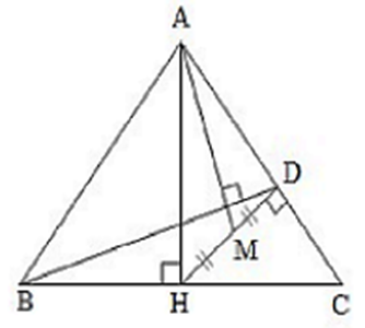 Cho tam giác ABC cân (AB = AC). Gọi H là trung điểm của cạnh BC, D là hình chiếu  (ảnh 1)