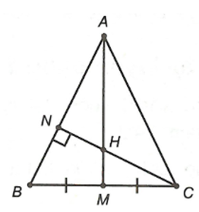 Cho tam giác ABC cân tại A có M là trung điểm BC, đường cao CN cắt AM tại H. Chứng  (ảnh 1)