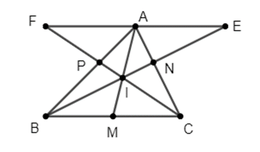 Cho tam giác ABC, I là một điểm trong tam giác, IA, IB, IC theo thứ tự cắt BC, CA (ảnh 1)