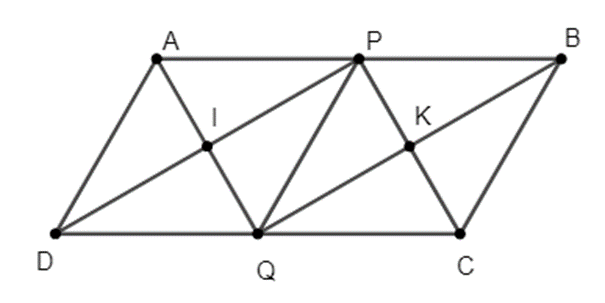 Cho hình bình hành ABCD, AB = 2AD. Gọi P, Q lần lượt là trung điểm của AB  (ảnh 1)