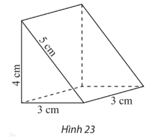 Vẽ trên giấy kẻ ô li hình biểu diễn của hình lăng trụ đứng có đáy là tam giác vuông với các kích thước được cho như trong Hình 23 (quy tắc mỗi cạnh của tam giác đều biểu diễn độ dài 1 cm). (ảnh 1)