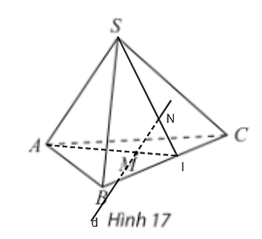 Hình chóp S.ABC và điểm M thuộc miền trong tam giác ABC (Hình 17). Qua M, vẽ đường thẳng d song song với SA, cắt (SBC). Trên hình vẽ, hãy chỉ rõ vị trí của điểm N và xác định giao tuyến của hai mặt phẳng (SAC) và (CMN).  (ảnh 2)